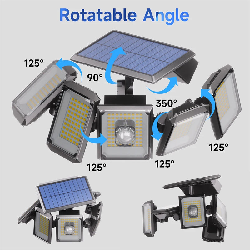 Solar Motion Sensor Flood Light 5 Heads 7000K Super Bright Waterproof Outdoor Security Light With Remote Control
