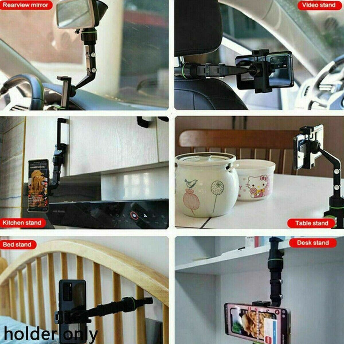 Car Rearview Mirror Rotation Adjustable Phone Holder Mount Multifunction