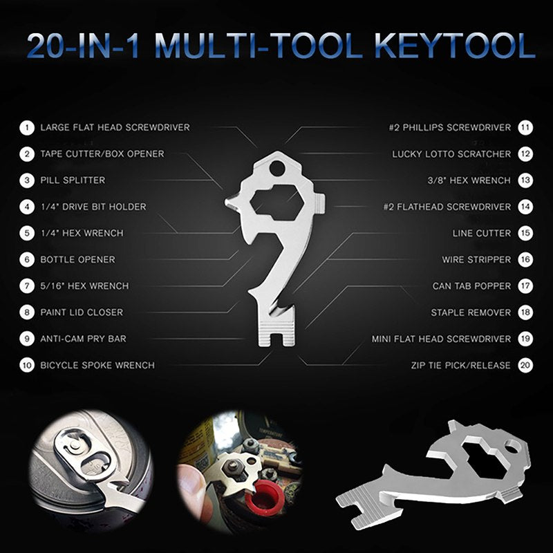 IronNest™ 20-in-1 Stainless Steel Multi Tool Keychain, Compact EDC Pocket Gear