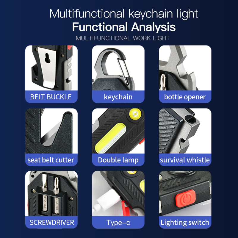 NEXORA™ Rechargeable COB Keychain Work Light – Ultra-Bright Emergency & Outdoor Flashlight