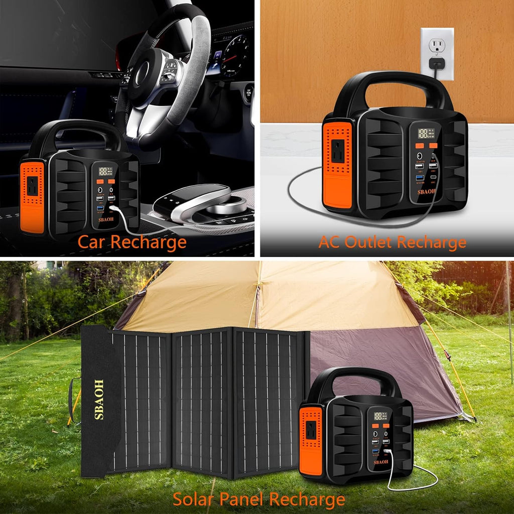 42000mAh 150W Portable Power Station, Solar Generator 110V AC DC Port
