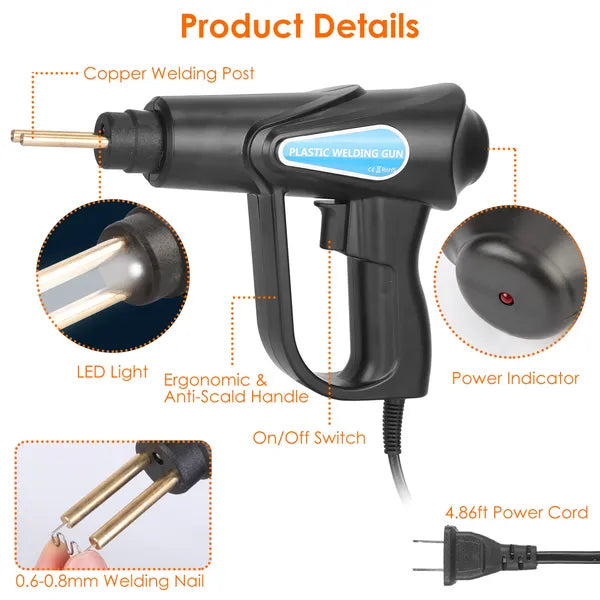 70W Plastic Welder Car Bumper Repair Kit Hot Stapler Welding Gun Plastic Repair Machine Soldering Tool With 200 Staples Pliers Cutter