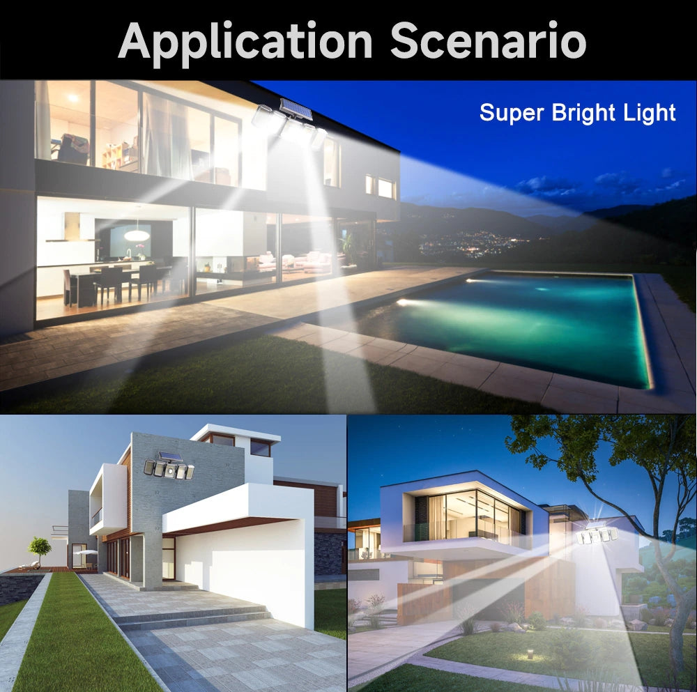 Solar Motion Sensor Flood Light 5 Heads 7000K Super Bright Waterproof Outdoor Security Light With Remote Control