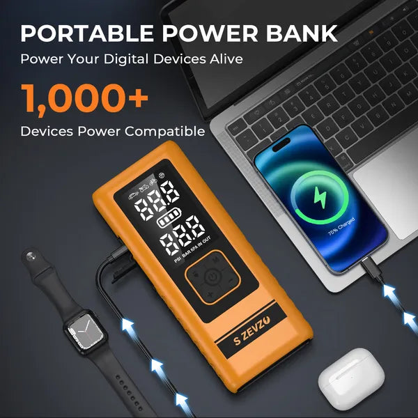 S ZEVZO 2In1 4000A Car Jump Starter With Air Compressor Air Inflator Portable