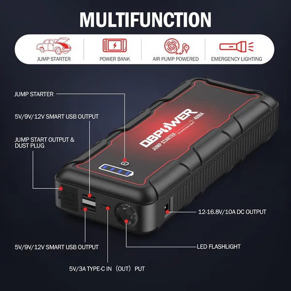 DBPOWER Jump Starter 4000A Peak 88.8Wh Portable Car  12V Auto Battery Booster