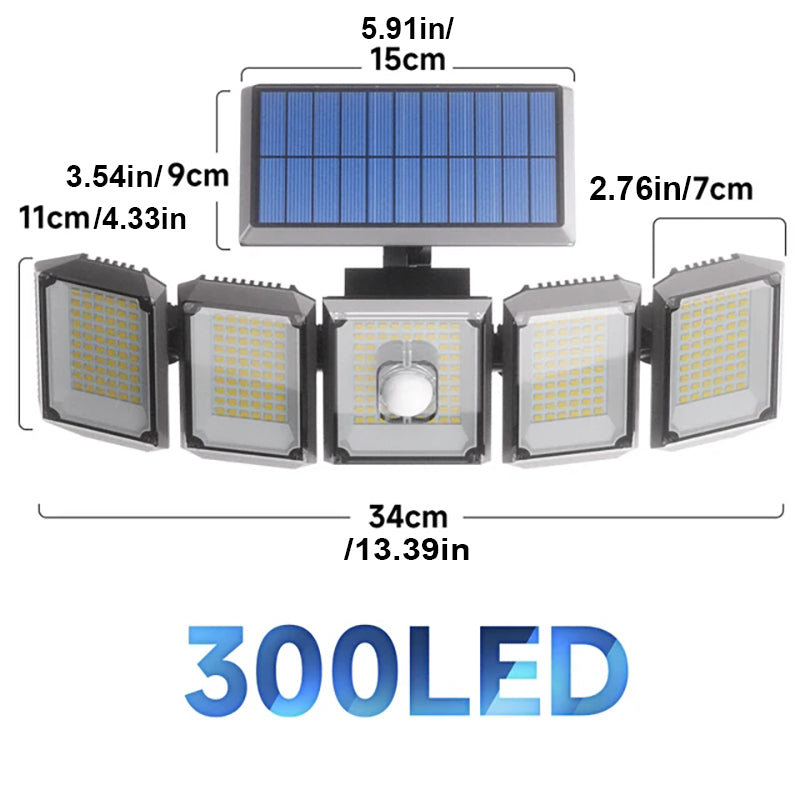 Solar Motion Sensor Flood Light 5 Heads 7000K Super Bright Waterproof Outdoor Security Light With Remote Control