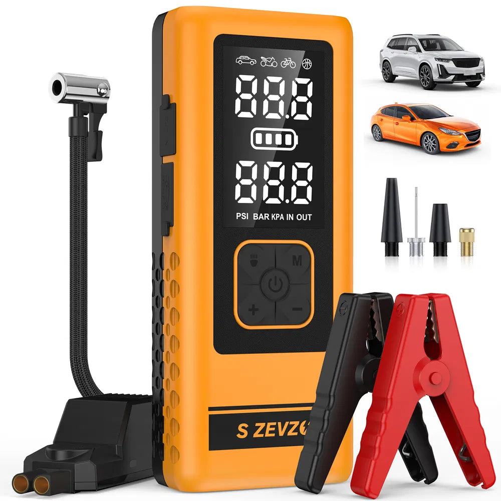 S ZEVZO 2In1 4000A Car Jump Starter With Air Compressor Air Inflator Portable