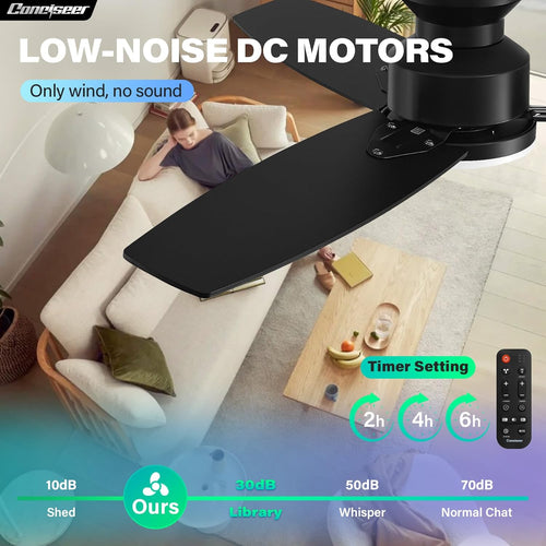 42” Modern Ceiling Fan with Light & Remote – Quiet DC Motor, 6 Speeds, Reversible