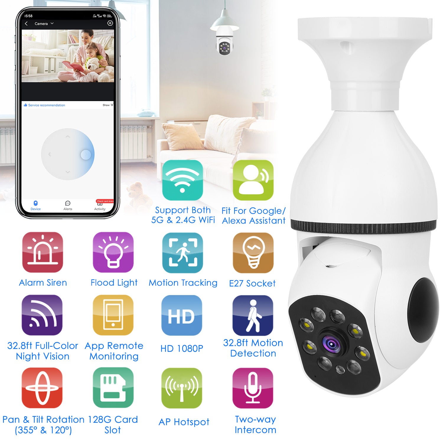 Camera  FHD WiFi IP Pan Tilt Security Surveillance Camera 1080P With Night Vision