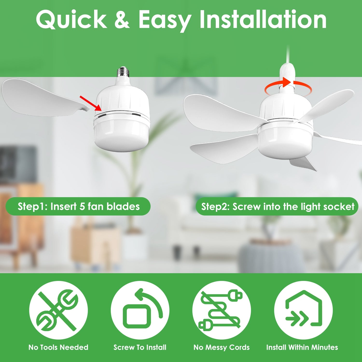 Socket Fan Light 12W  LED Ceiling Fan