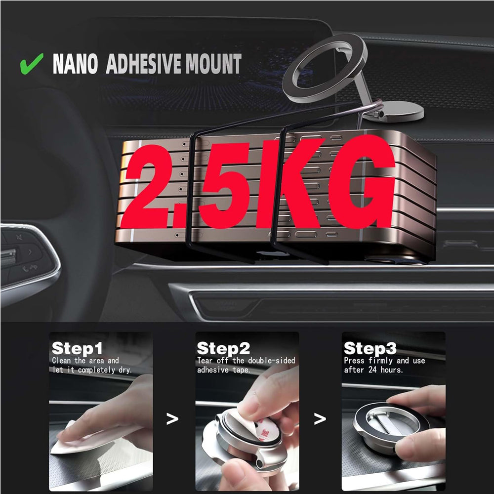 MagnoDrive™ Adjustable Magnetic Car Phone Holder, 360° Rotating Dashboard & Vent Mount for Smartphones