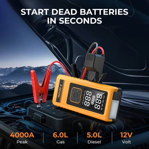 S ZEVZO 2In1 4000A Car Jump Starter With Air Compressor Air Inflator Portable