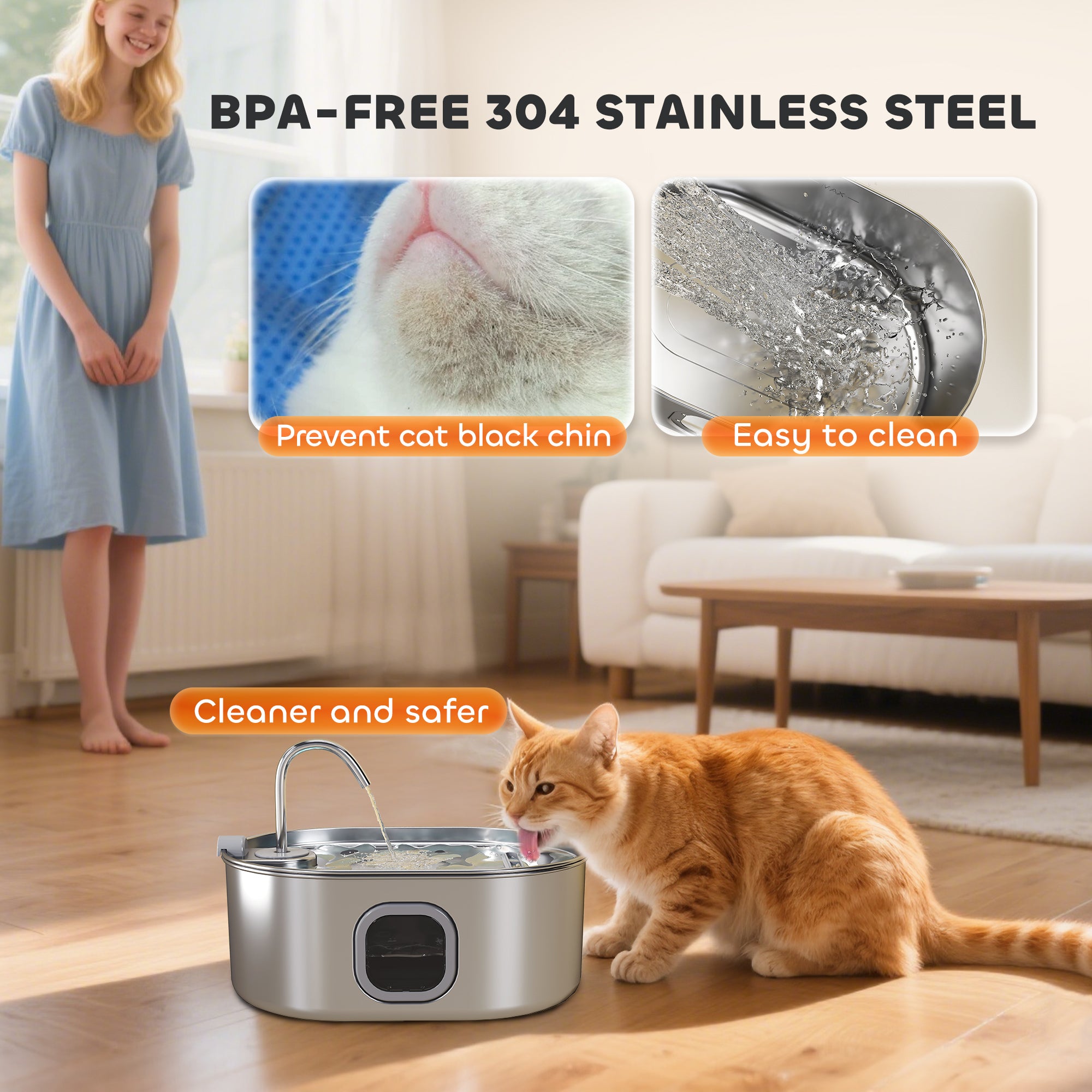 Stainless Steel Cat Water Fountain With Filters 246 Oz./7L