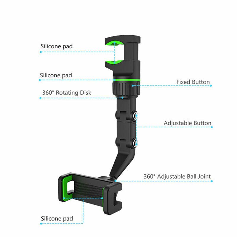 Car Rearview Mirror Rotation Adjustable Phone Holder Mount Multifunction